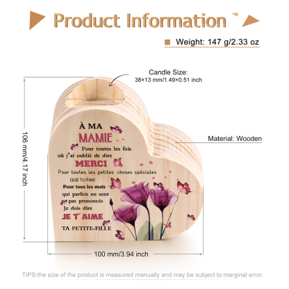 À Ma Mamie - Bougeoir en Bois sans bougie cadeau de Petite-Fille pour Mamie