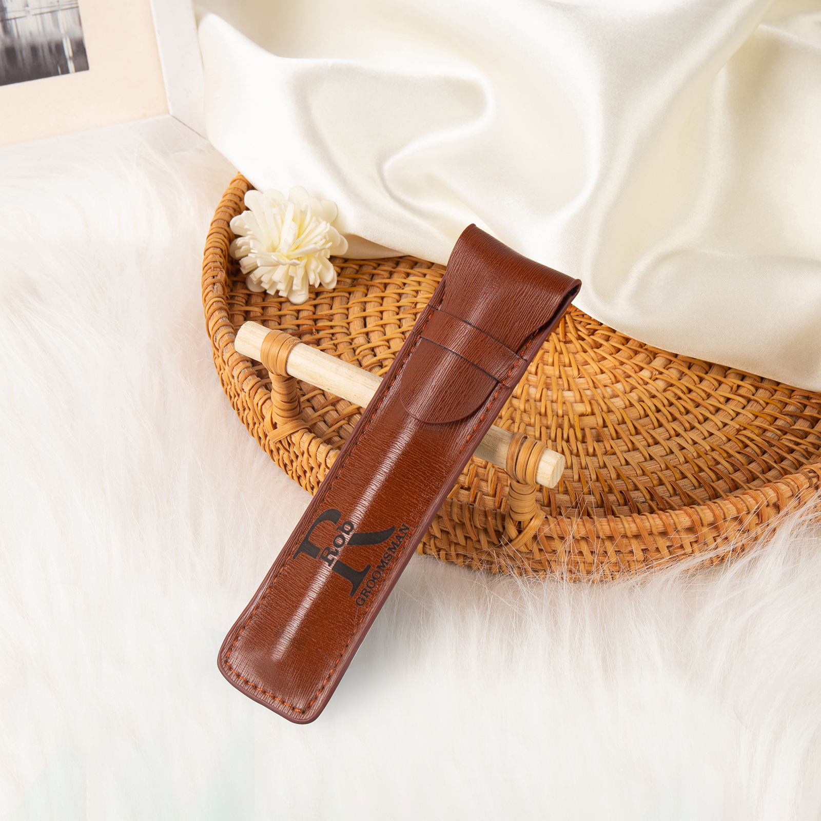 Porte-Stylo en Cuir PU Prénom Personnalisé avec un stylo