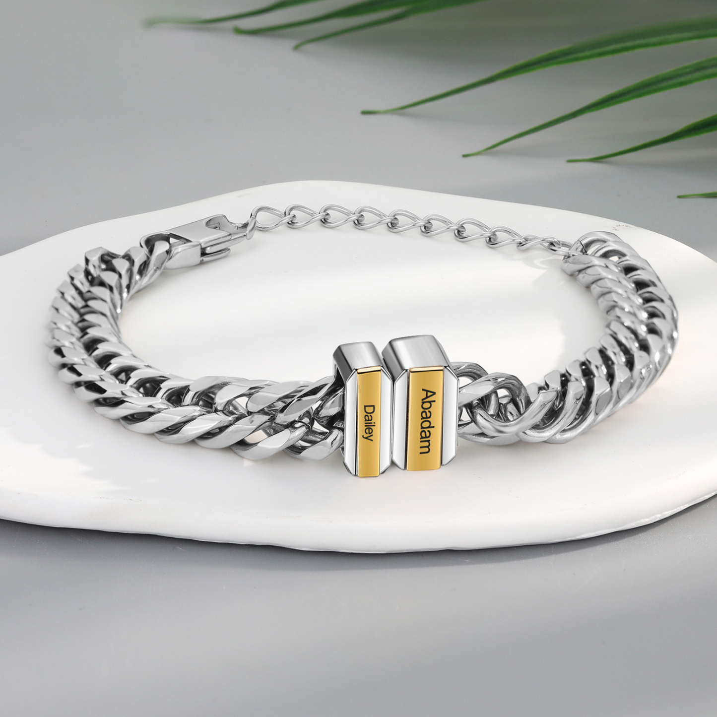 Bracelet Gourmette en Acier inoxydable 2 Prénoms Personnalisé