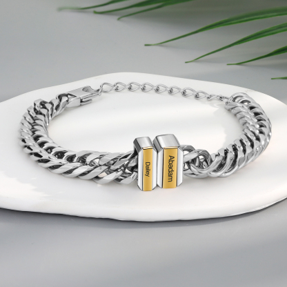 Bracelet Gourmette en Acier inoxydable 2 Prénoms Personnalisé