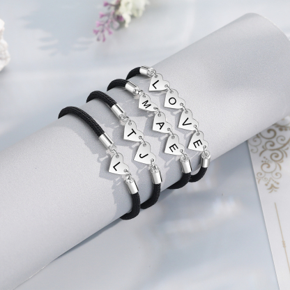 Bracelet Initiale Cœur 1-4 Lettres Personnalisés｜Jessemade