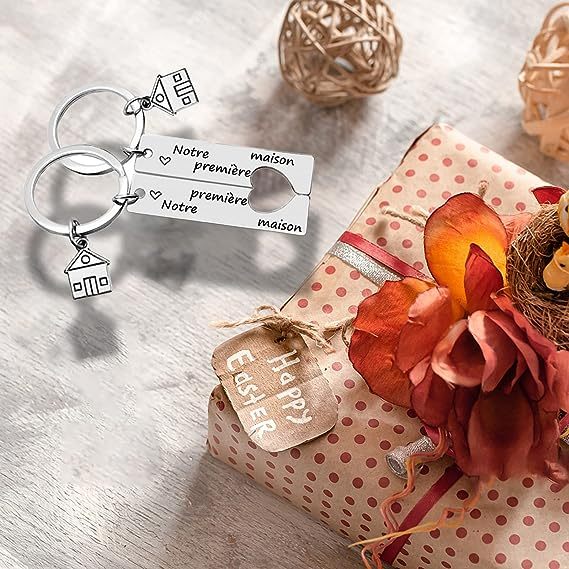 Porte-Clés Cadeau Crémaillère avec Text Personnalisé au Dos