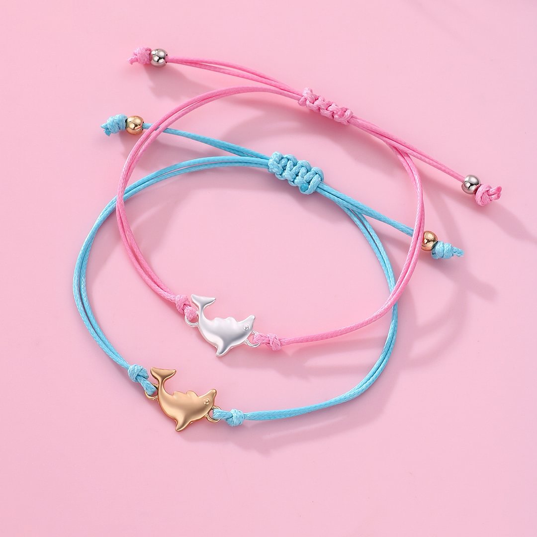 À Ma Fille-2PCS Bracelet en Commun Bracelets Dauphin Cadeau Rentrée Scolaire Premier Jour d’École pour Enfants|Jessemade
