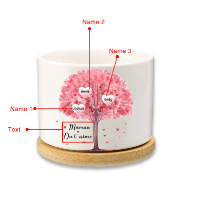Vase/Pot de Fleurs Arbre 3 Prénoms Personnalisés avec Texte Décoration de la Maison (sans plantes)