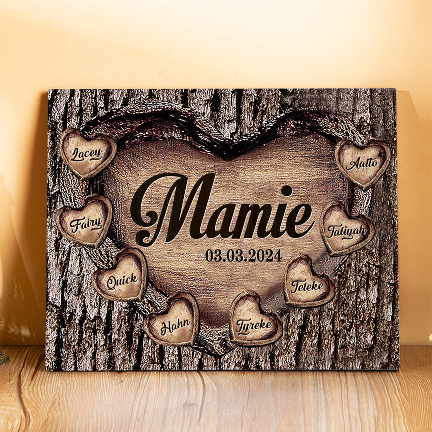À ma Papi/Mamie - Cadre en Bois 8 Prénoms Personnalisés avec Texte et Date Cadeau pour Famille