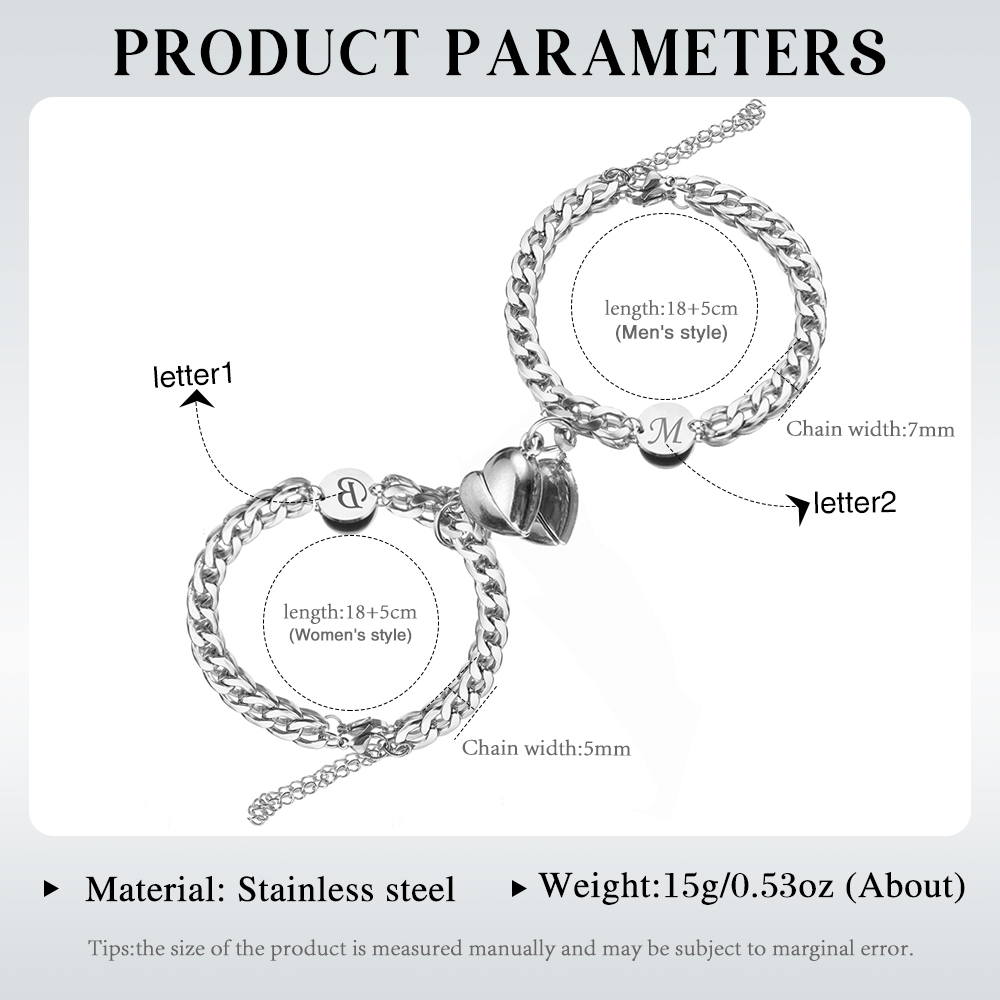 Bracelet Initiale Gourmette 2 Lettres Personnalisés pour Couple｜Jessemade