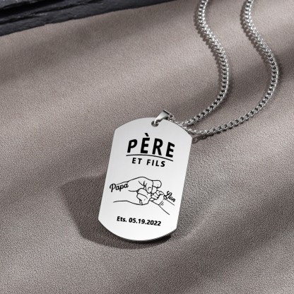 À Papa - Collier Poings 2 Prénom personnalisé avec photo et date Père et fils Collier Homme