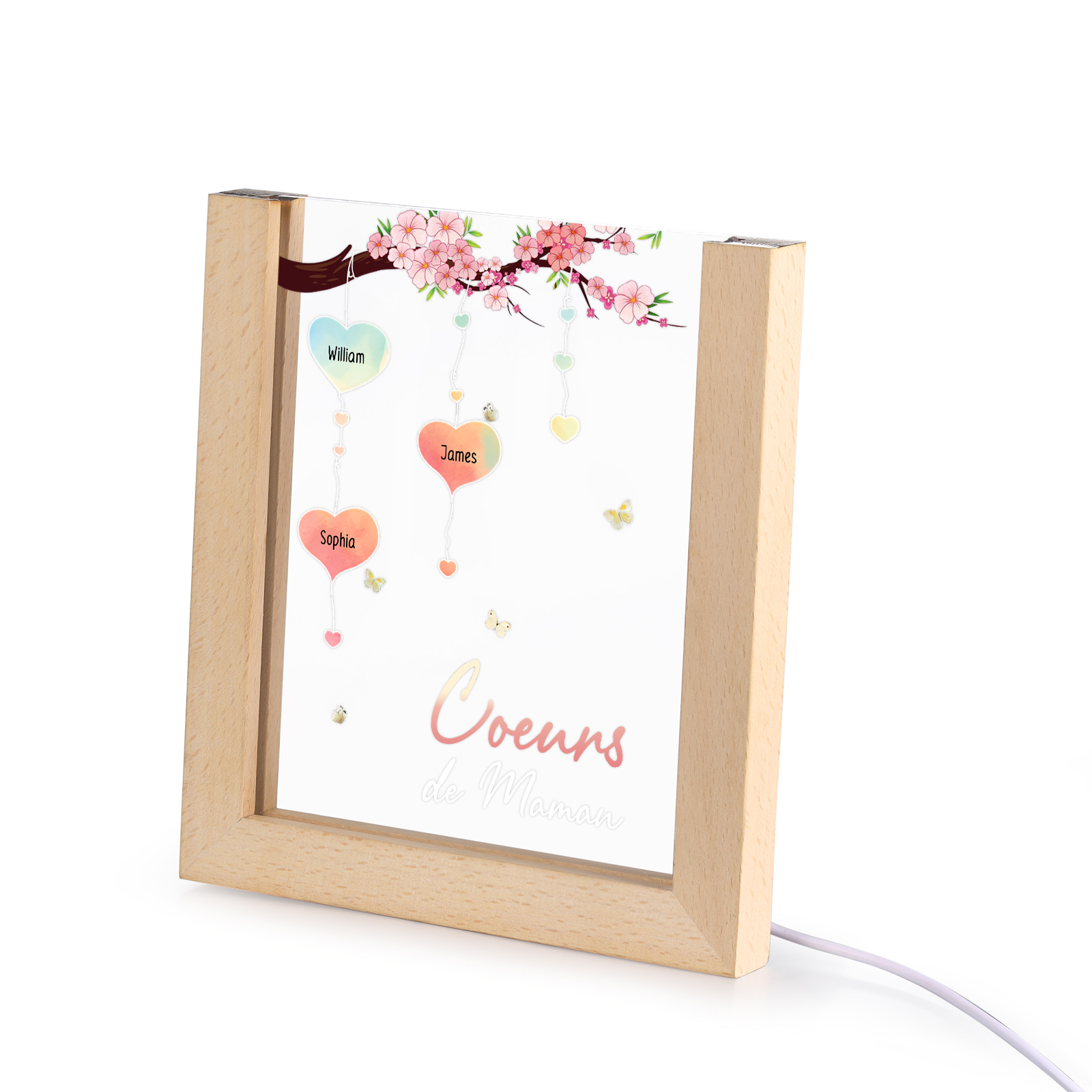 À Maman/Mamie - Lampe de chevet LED Arbre 3 Prénoms Personnalisés avec 1 Texte