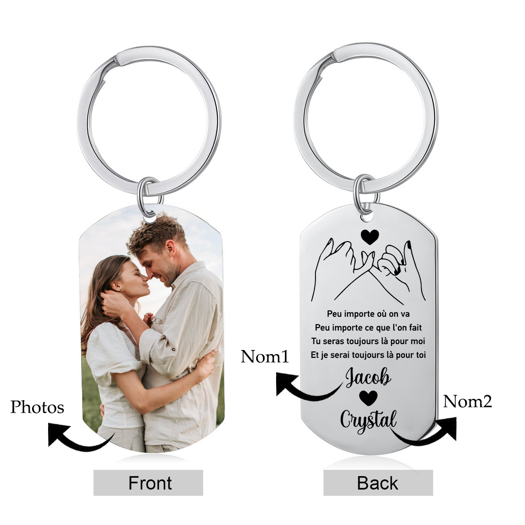 Porte-Clés Couple 2 Prénoms et Photo Personnalisés Promesse du petit doigt | Jessemade
