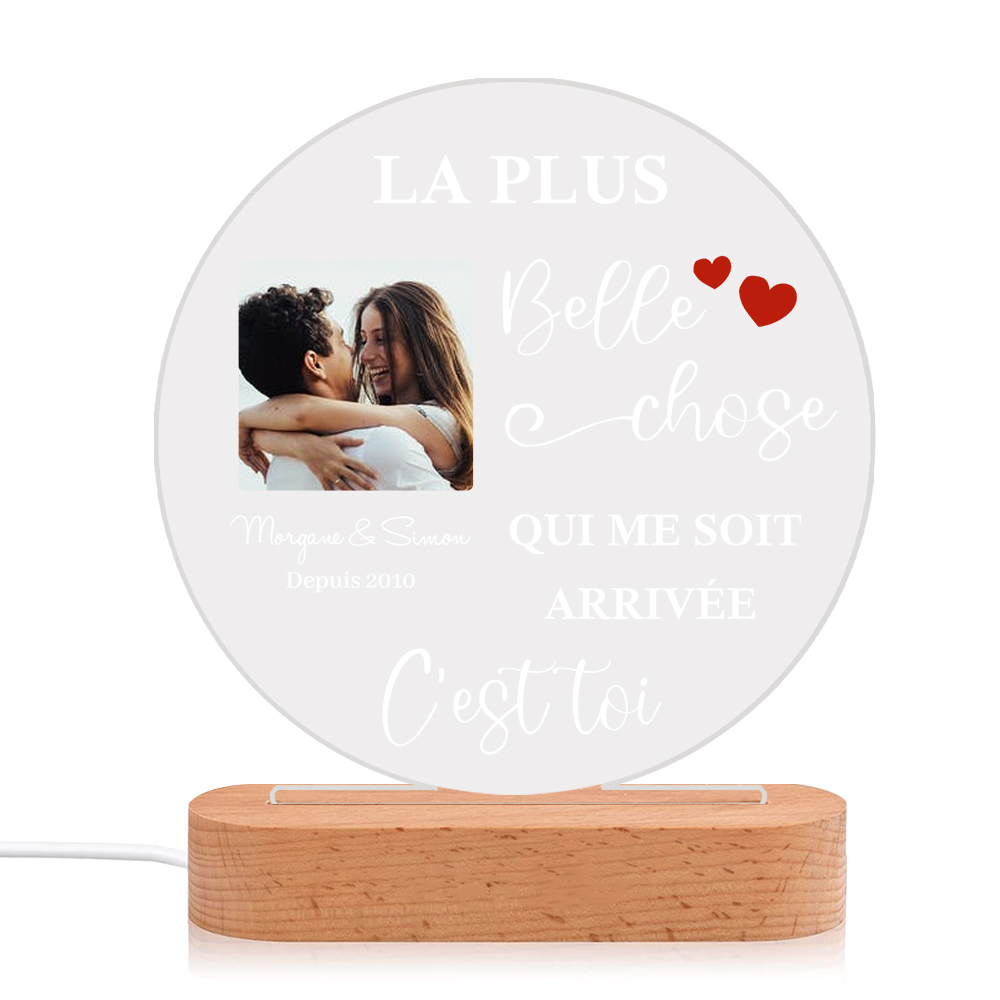 Lampe de chevet Couple LED Lumières 2 Prénoms et 1 Photo Personnalisés avec Date