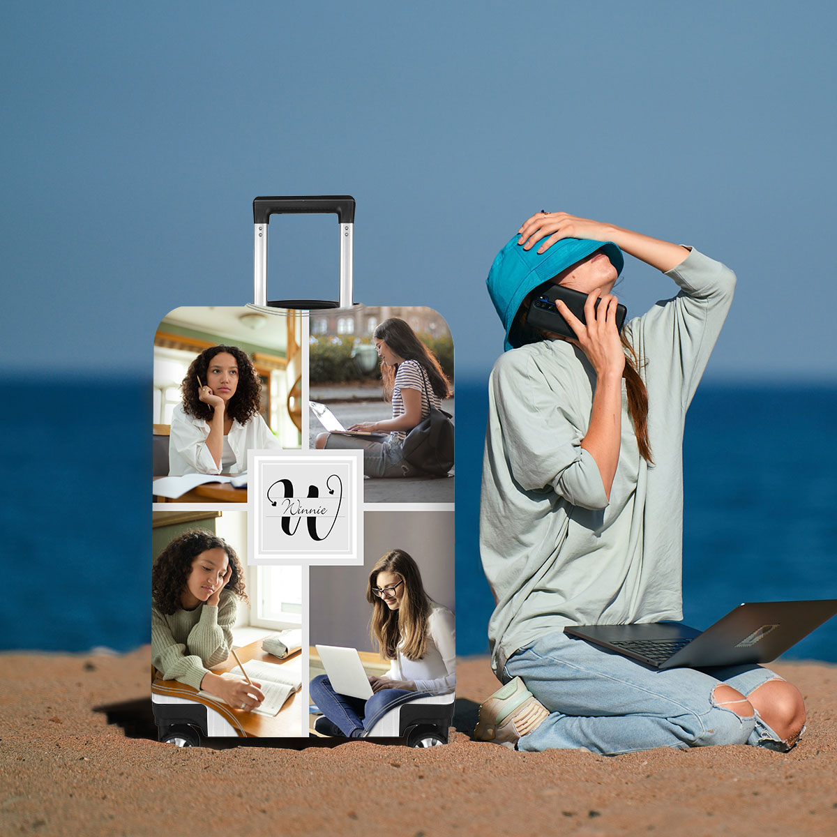 Housses de Valise 1 Prénom Personnalisé avec Lettre et 4 Photos