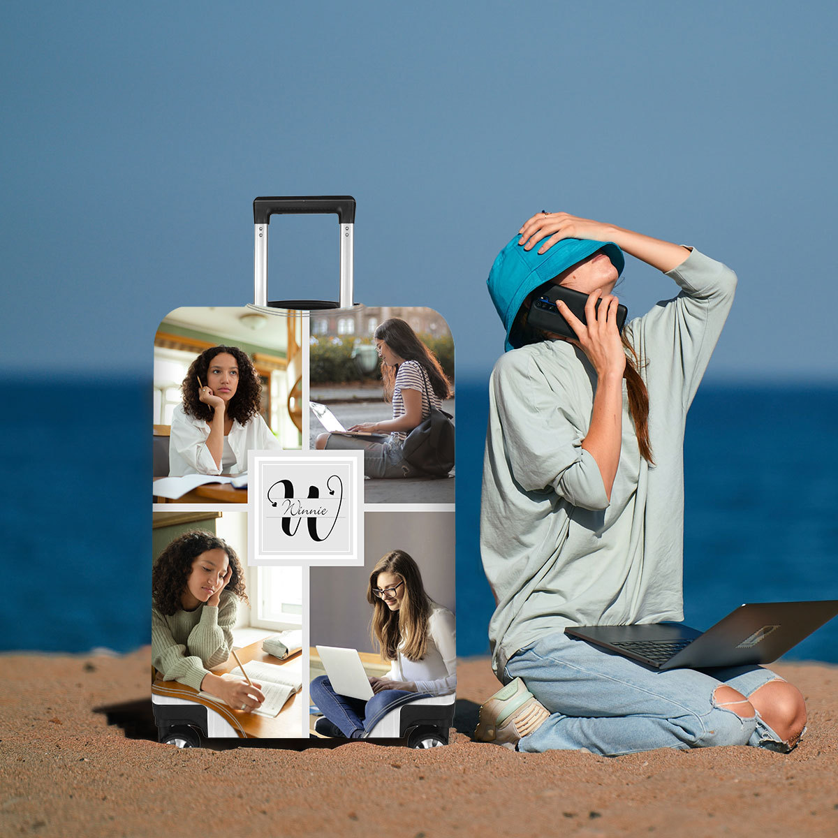 Housses de Valise 1 Prénom Personnalisé avec Lettre et 4 Photos