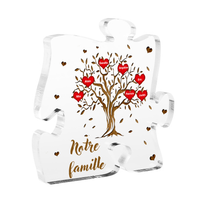 Plaque Acrylique en forme de Puzzle Arbre de Vie 7 Prénoms et Texte Personnalisés