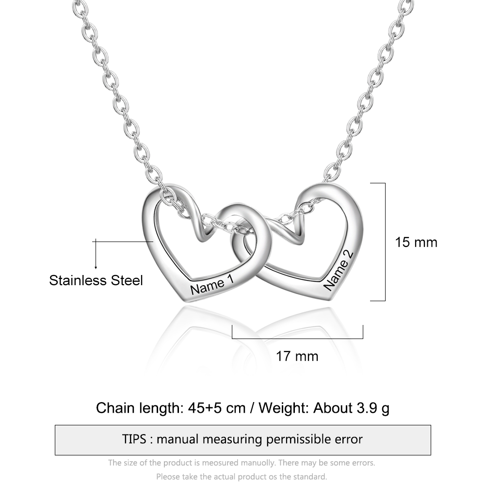 Collier Coeur pendentif 2 Prénom Personnalisé｜Jessemade