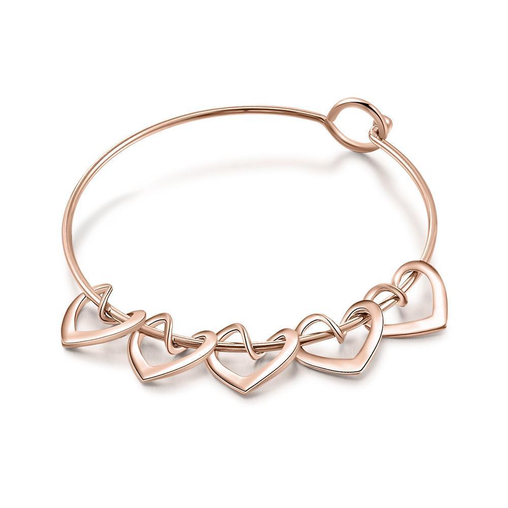 Bracelet 5 Prénoms Personnalisés avec 5 Cœurs Breloques