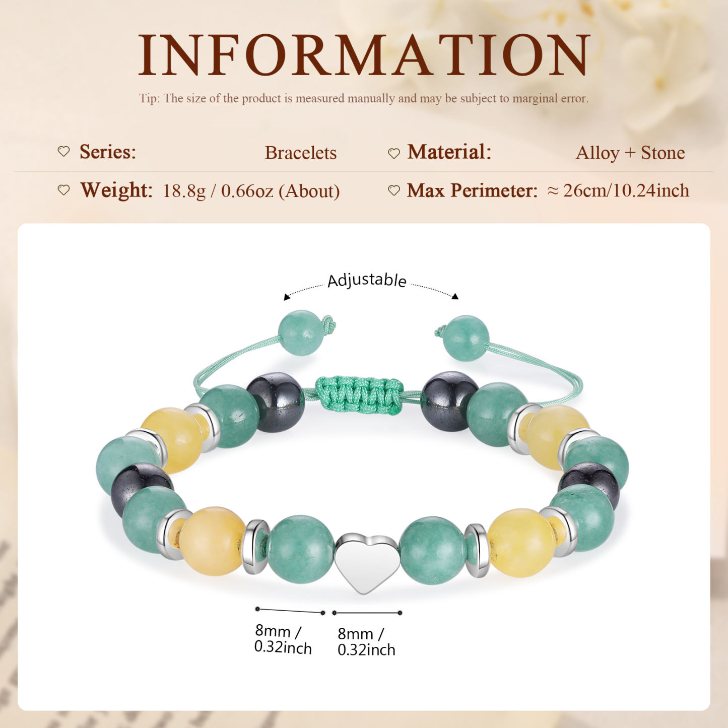 À Ma Fille - Bracelets de Perles de Pierre Cœur - Cadeau Rentrée Scolaire avec Carte Premier jour d’école