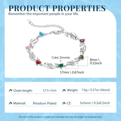Bracelet dauphin 6 Prénoms Personnalisé avec 6 Pierres de Naissance