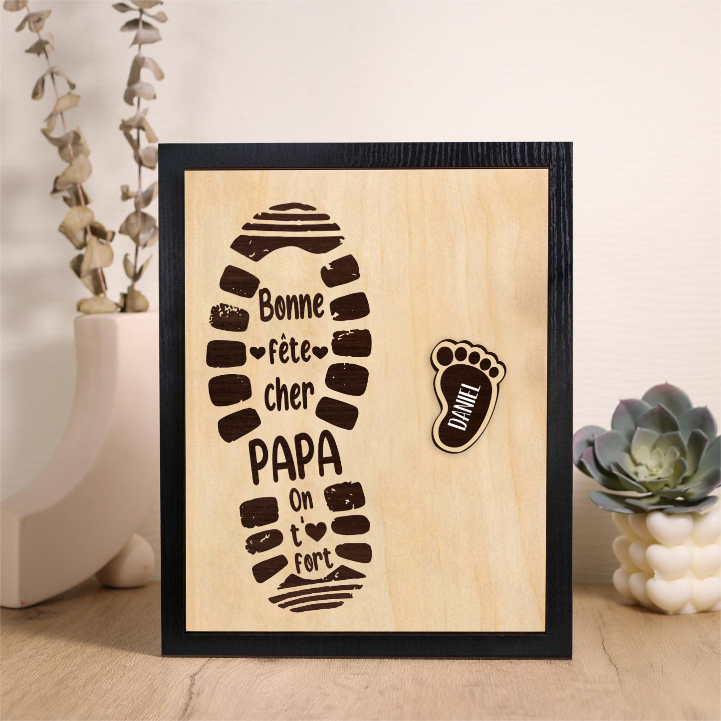 À Mon Papa-Cadre en Bois Pieds Bébé 1 Prénom Personnalisé