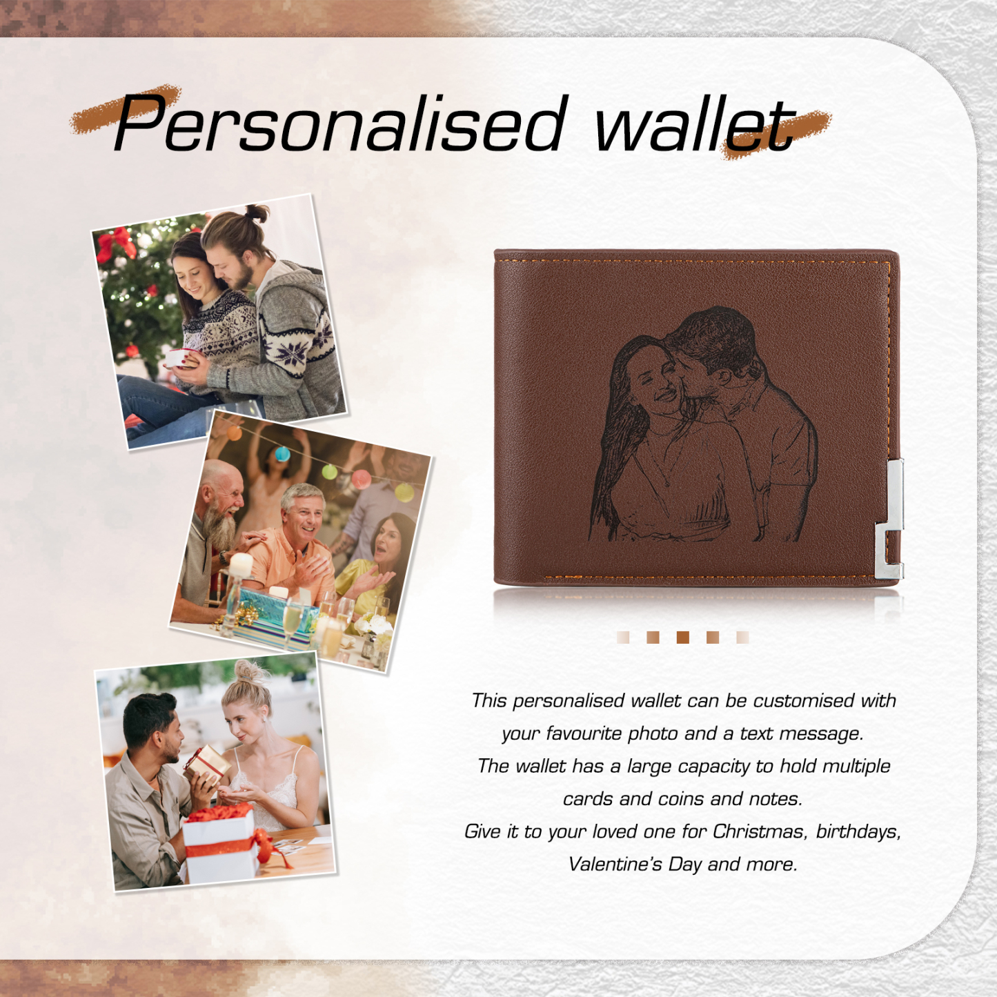 Portefeuille Photo Personnalisé avec texte Classique Homme Porte
