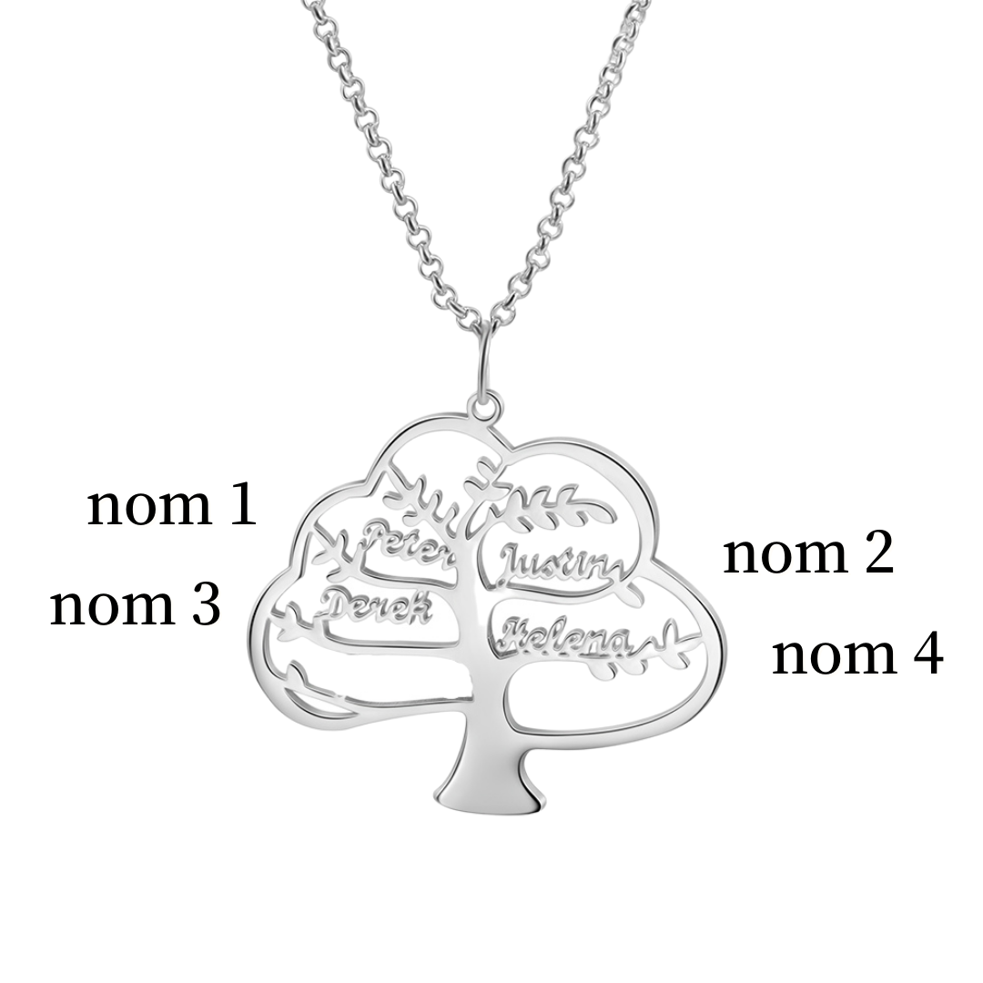Collier Arbre de vie Arbre généalogique 4 prenoms personnalisés