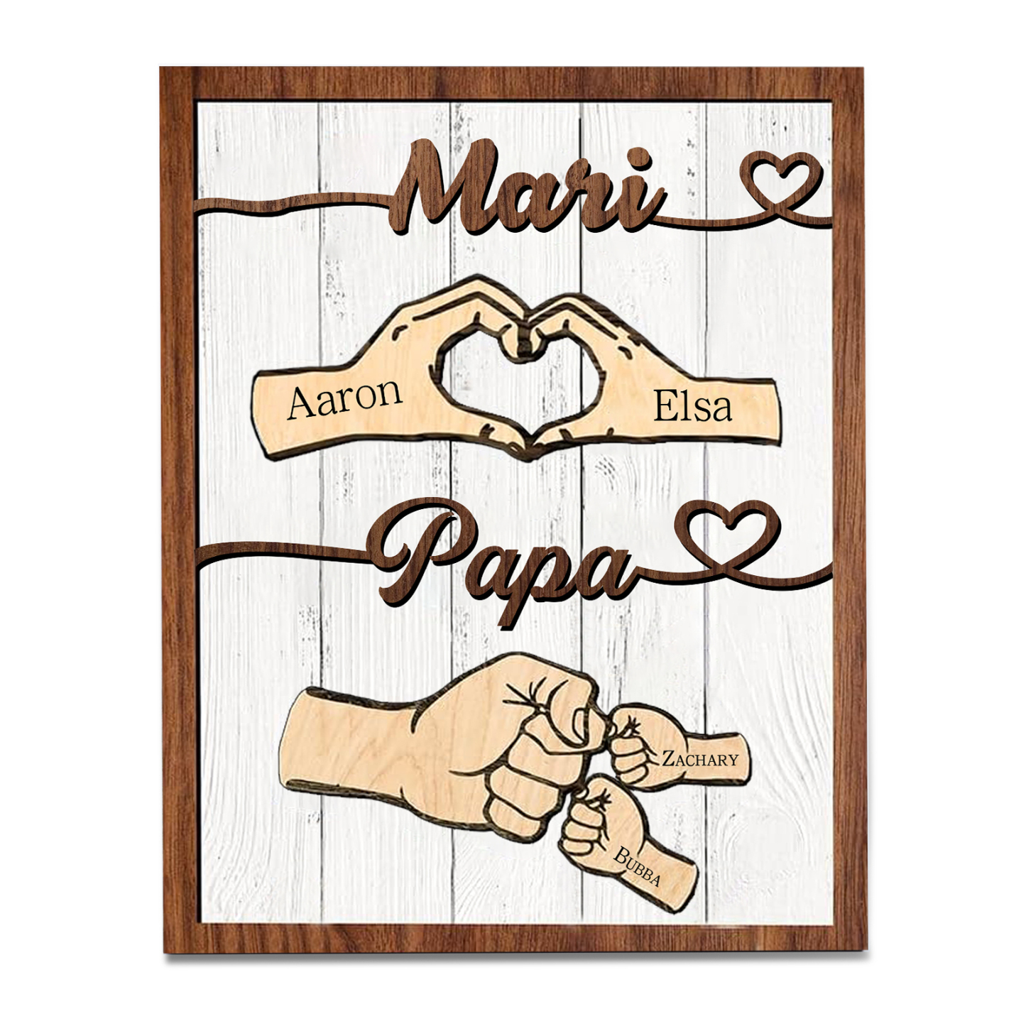 À mon Papa/Mari-Cadre en Bois Mains et Poings 4 Prénoms Personnalisés