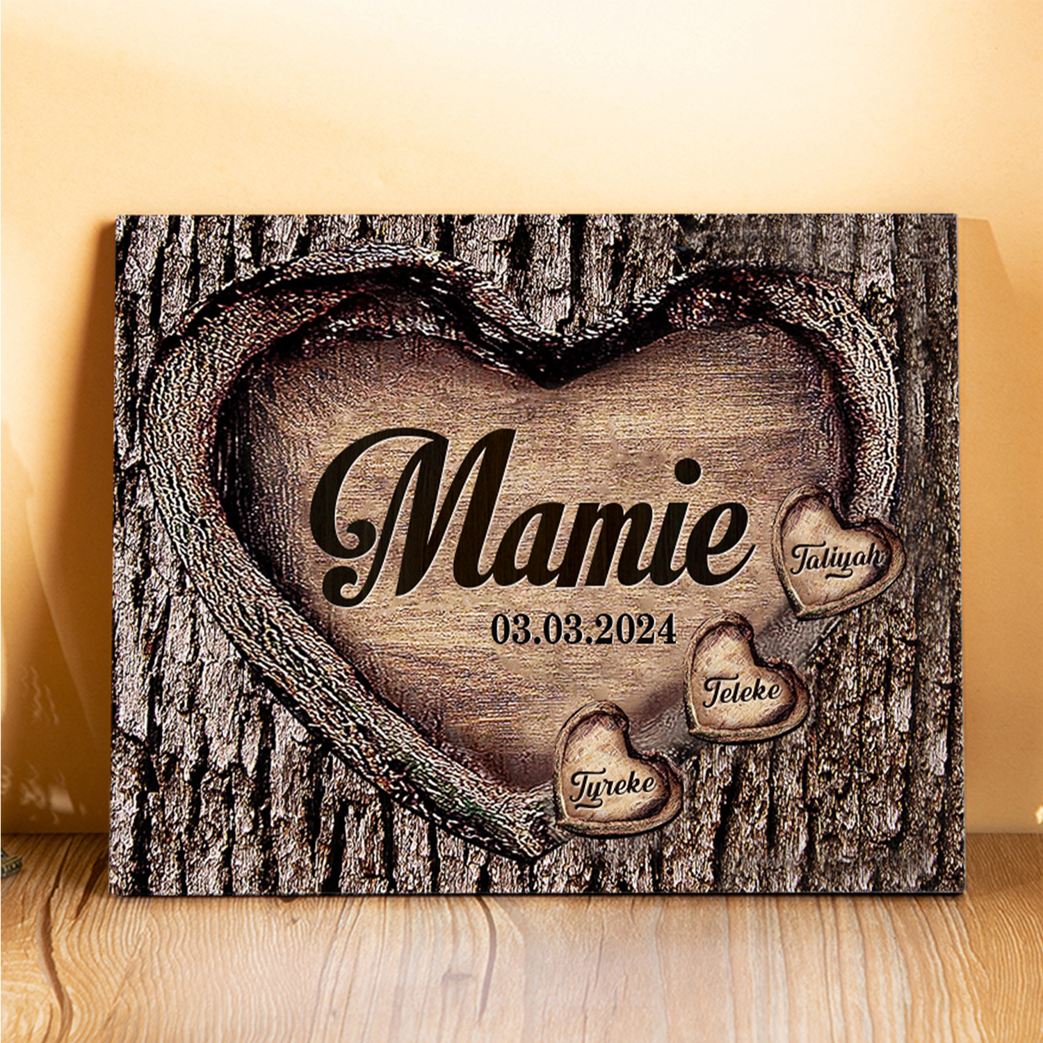 À Papi/Mamie - Cadre en Bois 3 Prénoms Personnalisés avec Texte et Date Cadeau pour Famille | Jessemade