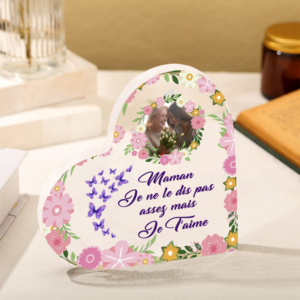 À ma Maman - Plaque Acrylique en Forme de Cœur 1 Photp Personnalisé