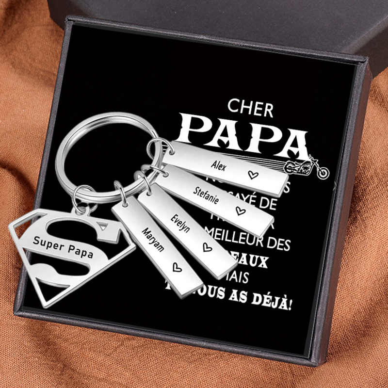 À mon Papa - Porte-Clés 4 Prénoms Personnalisé avec Texte porte cles gravés | Jessemade