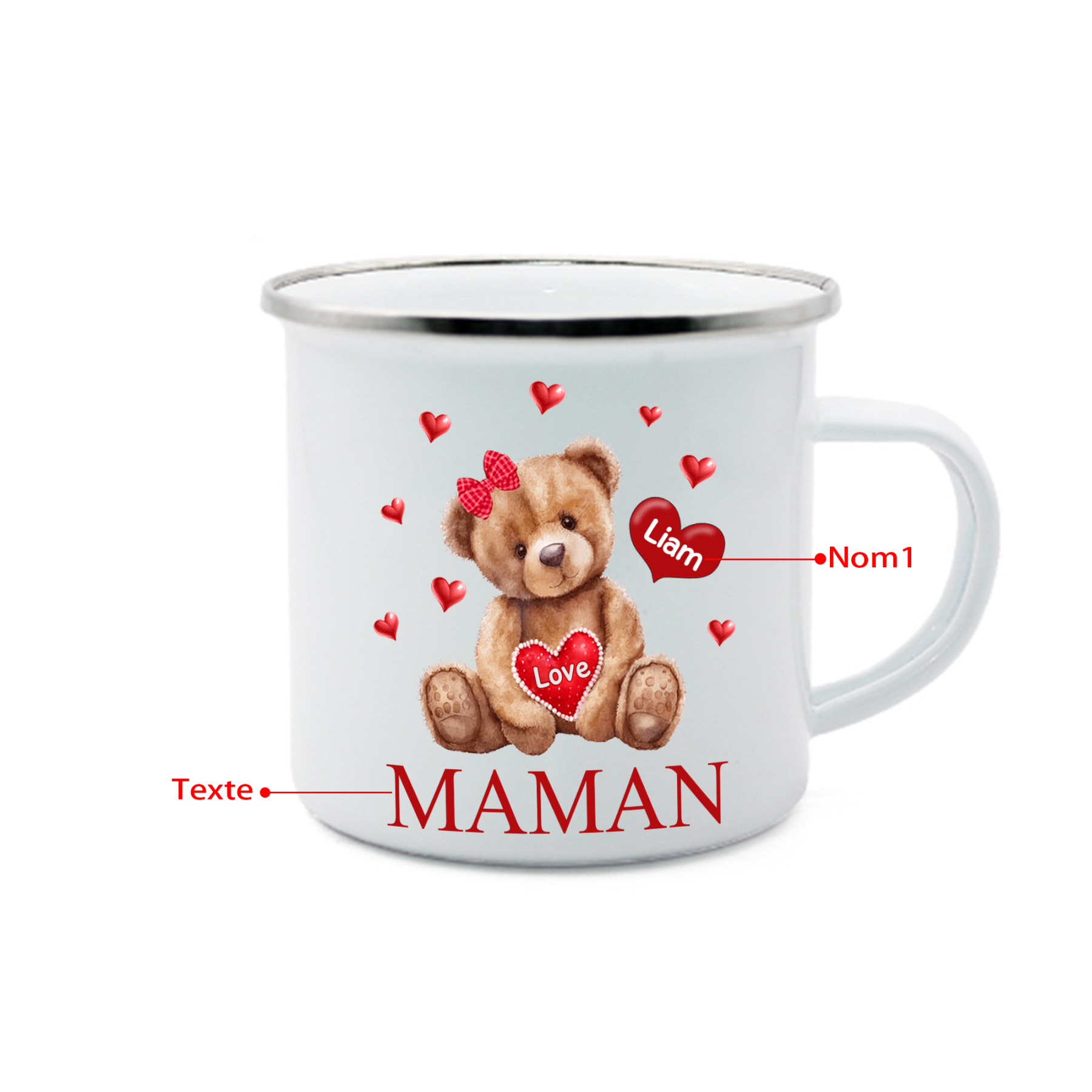 À Maman/Mamie - Tasse émaillée Ours 1 Prénom Personnalisé