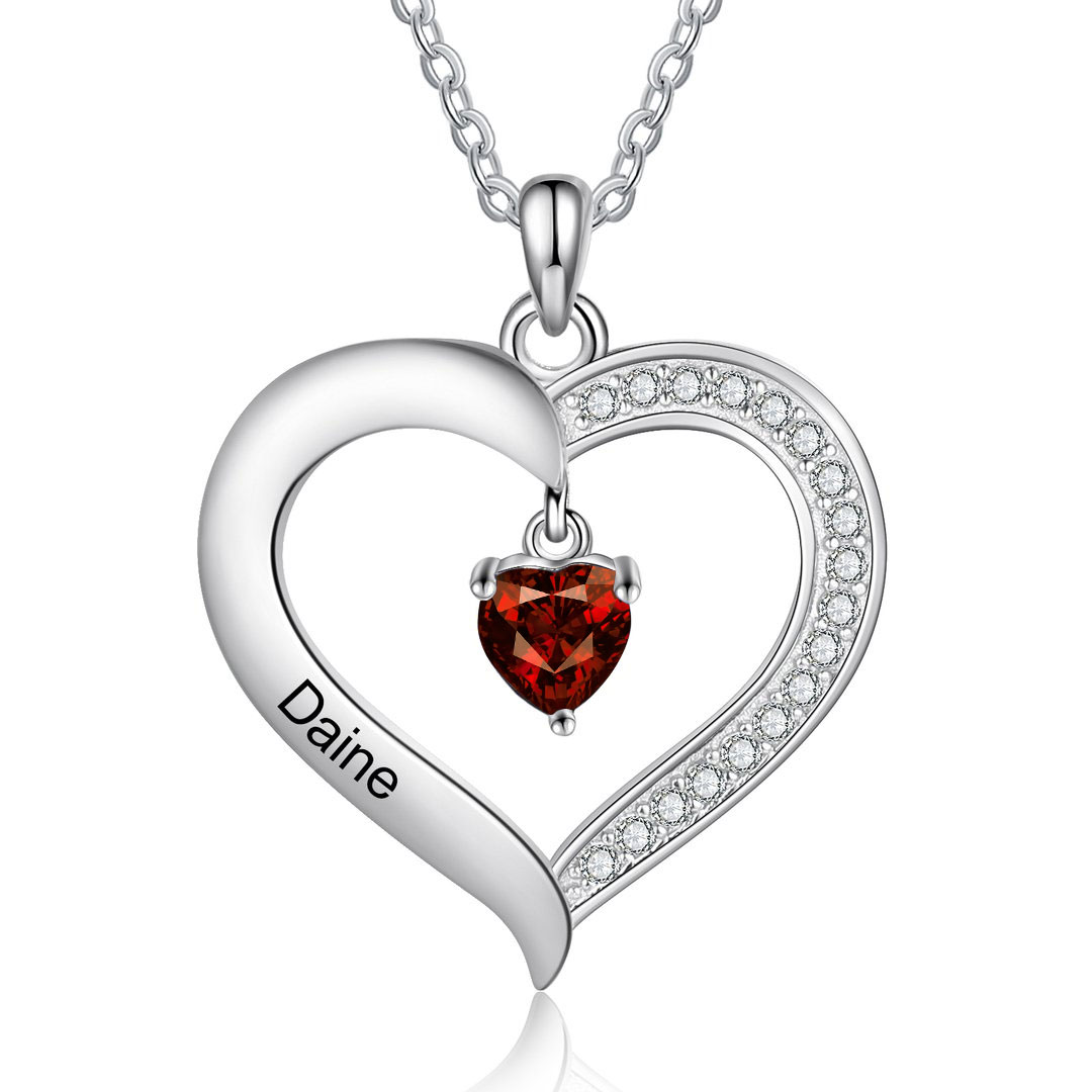 Collier 1 Prénom Personnalisé Pendentif Cœur avec 1 Pierre de Naissance