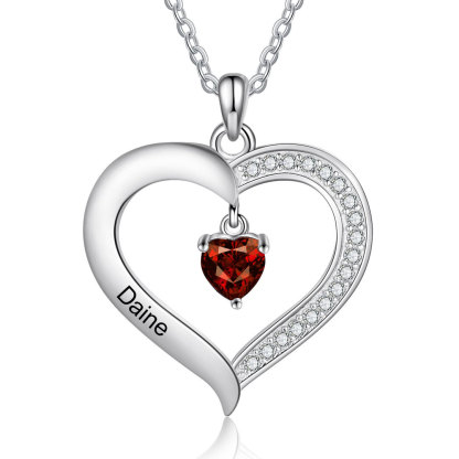 Collier 1 Prénom Personnalisé Pendentif Cœur avec 1 Pierre de Naissance