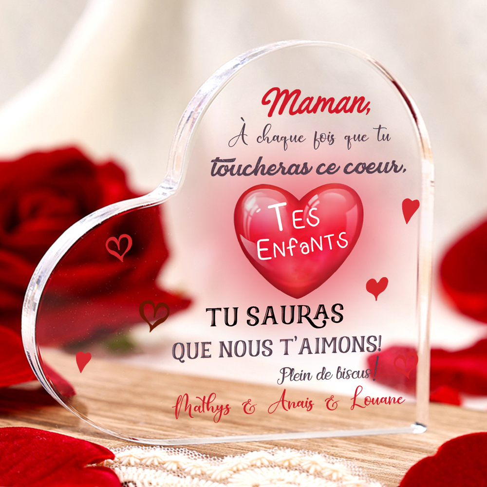 À ma Maman - Plaque Acrylique en Forme de Cœur 1 Texte Personnalisé 