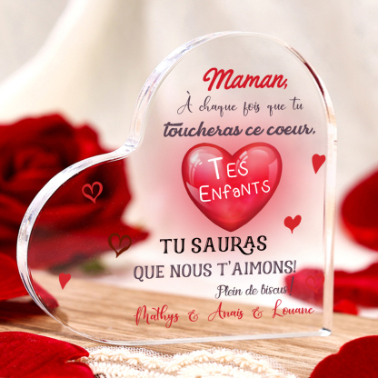 À ma Maman - Plaque Acrylique en Forme de Cœur 1 Texte Personnalisé 