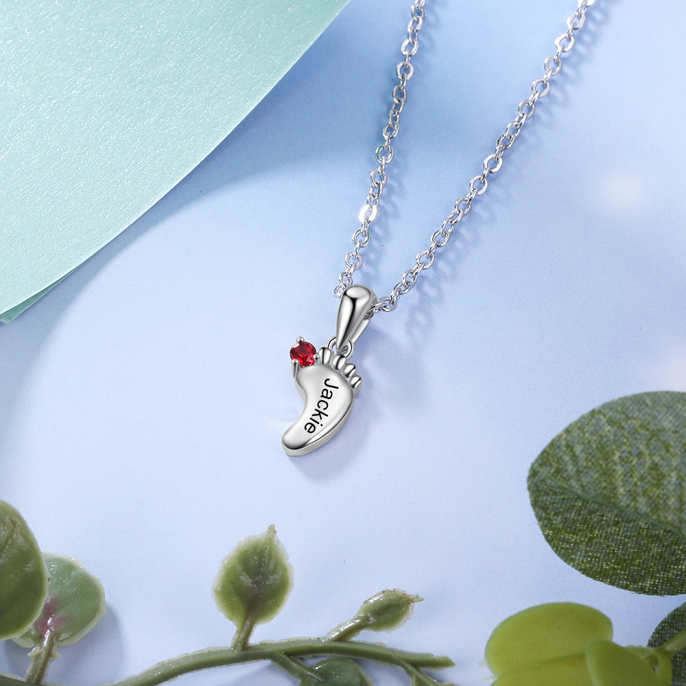 Pour ma maman - Collier Prénom Personnalisé pied bebe avec pierre de naissance