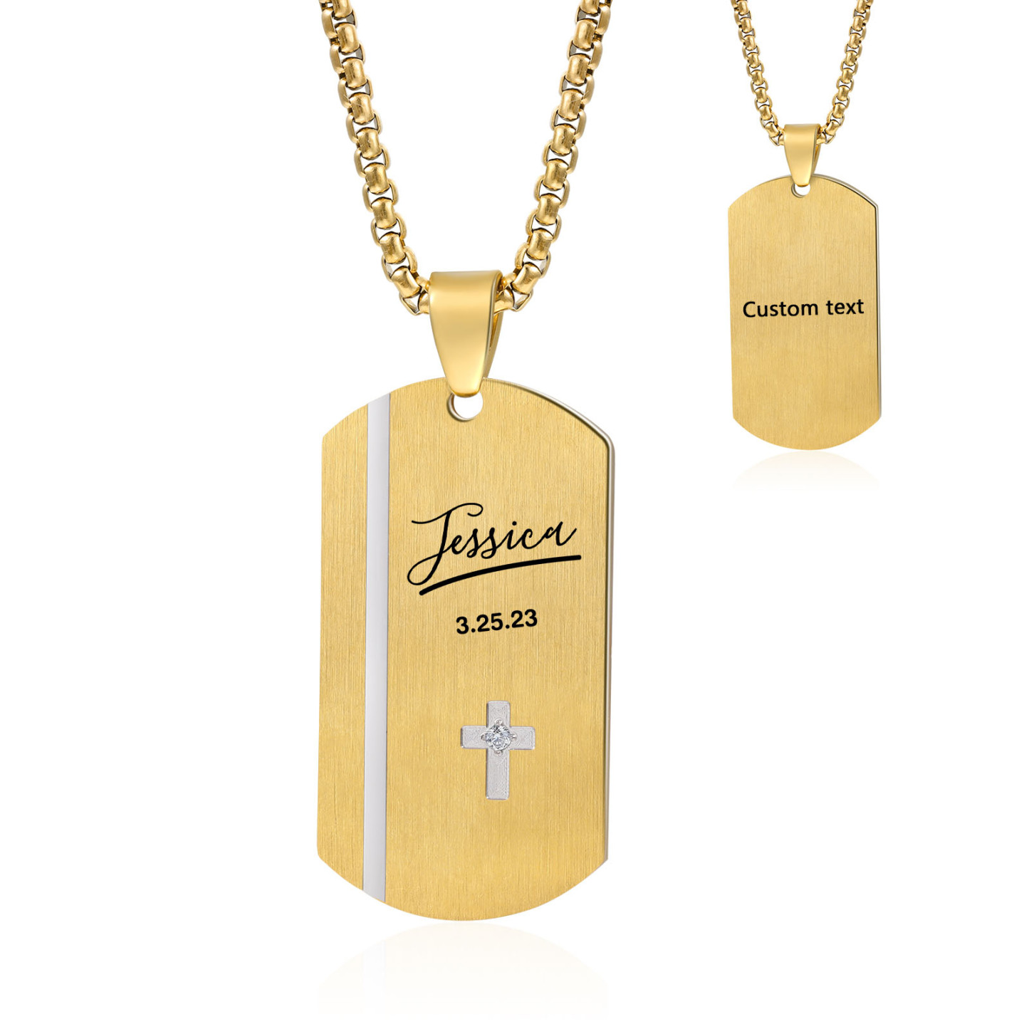 Collier 1 Prénom et Texte Personnalisés avec Date