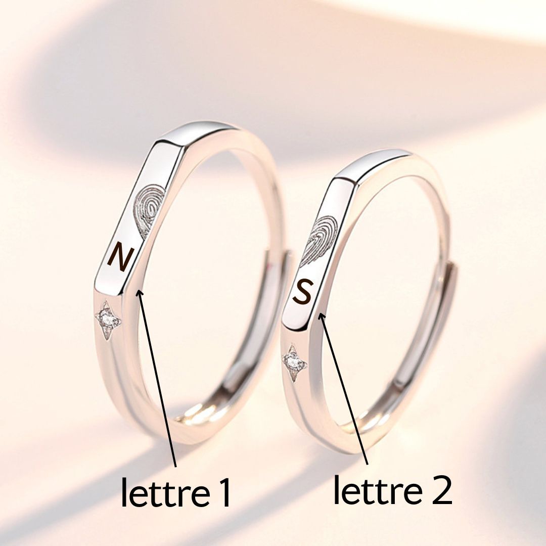 Bague en Argent 925 Réglable Couple 2PCS 2 Lettres Personnalisée Alliance｜Jessemade