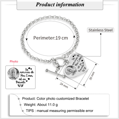 Bracelet Personnalisé en acier inoxydable avec Photo Gravée Bracelet Personnalisé Coeur commémoratif｜Jessemade