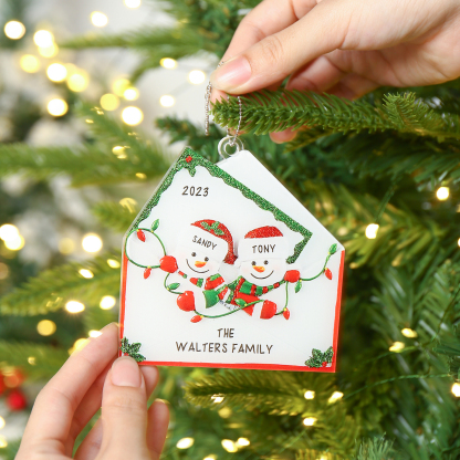 2-6 Noms Ornements de Noël Acrylique Personnalisés avec Texte et Année Bonhomme de neige