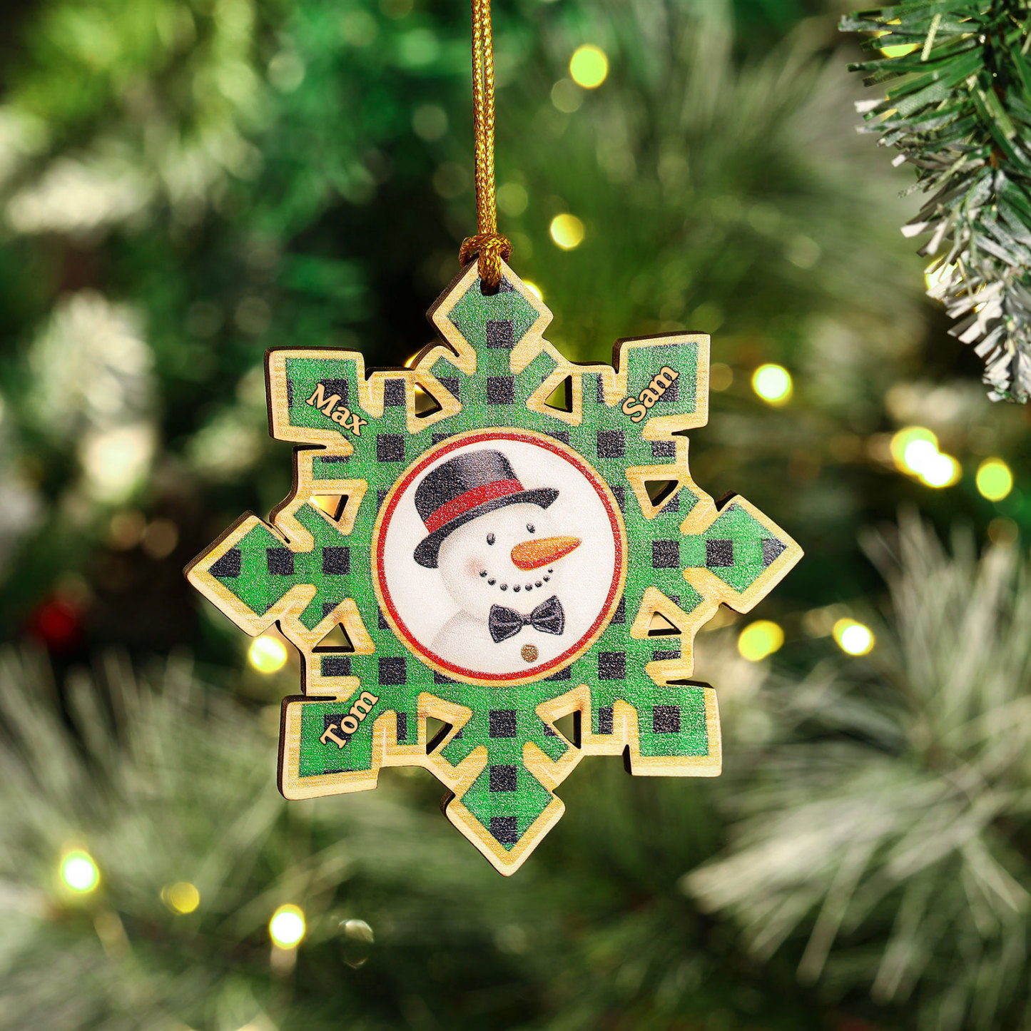 2-6 Noms Décoration Sapin Noël Personnalisés Décoration Flocon en Bois en couleur Vert | Jessemade