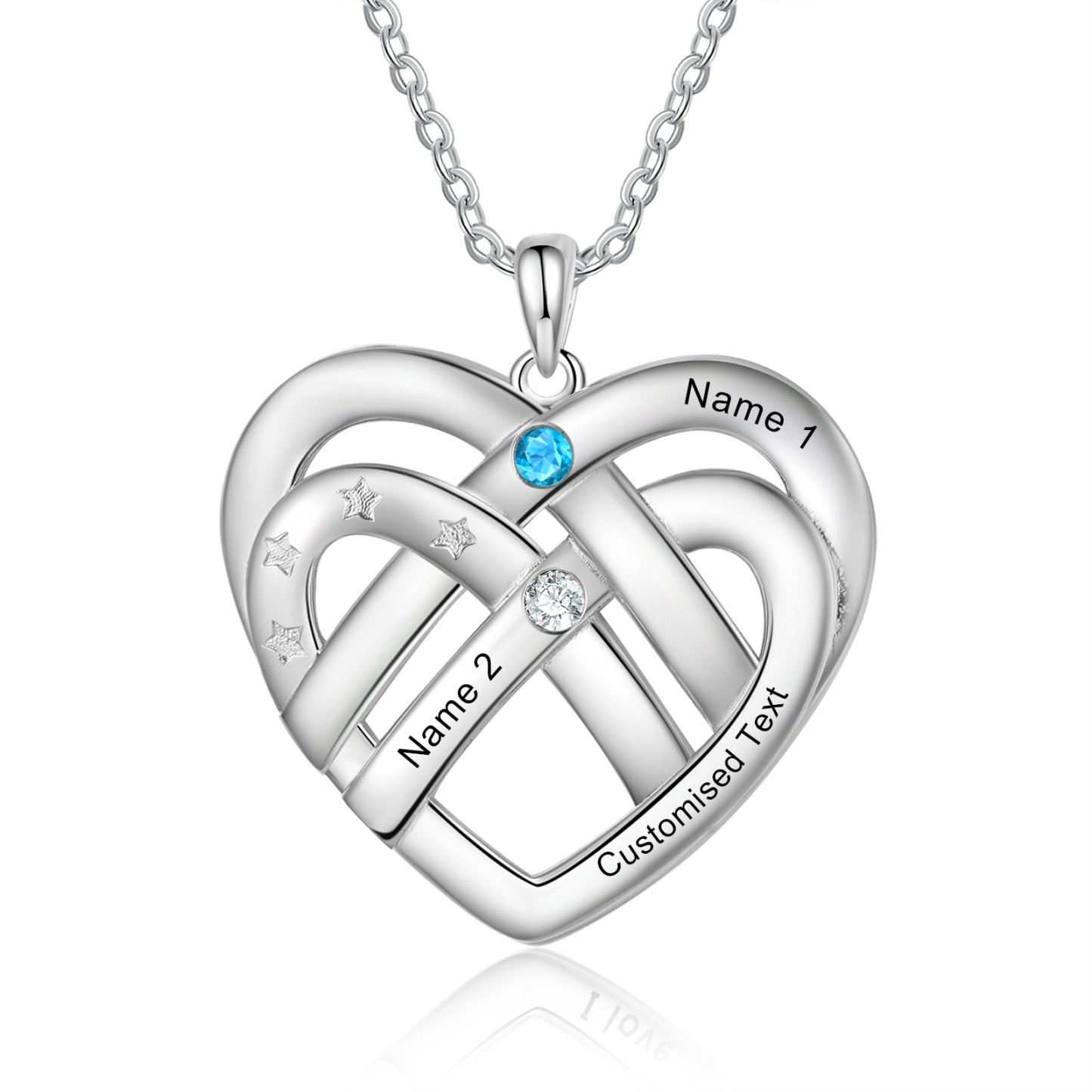 Collier Pendentif Cœur 2 Prénoms et 1 Texte Personnalisés avec 2 Pierres de Naissance Collier Femmes