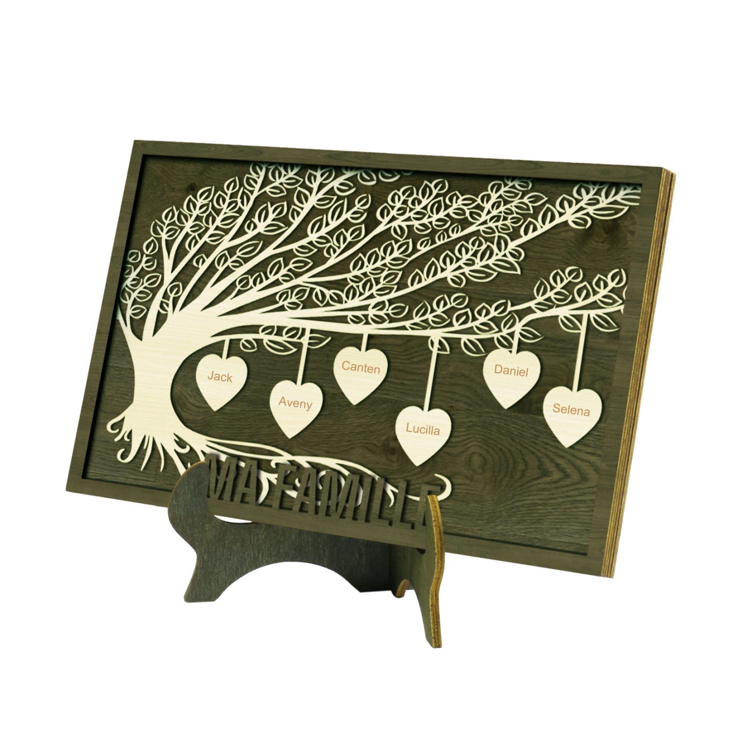 Décoration en bois Arbre de Vie 6 Prénoms Personnalisés Ornement Famille