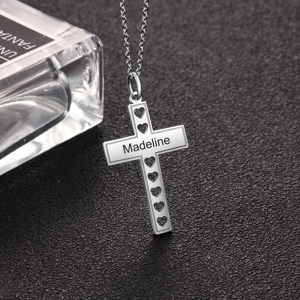 Collier Pendentif Croix et Cœur 1 Prénom Personnalisé pour Femmes