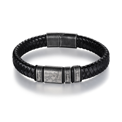Bracelet Photo Personnalisé avec 3 Prénoms gravés pour Homme｜Jessemade