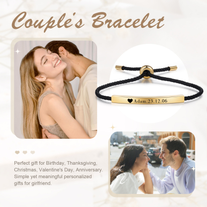Bracelet 1 Prénom et Date Personnalisés pour Couple