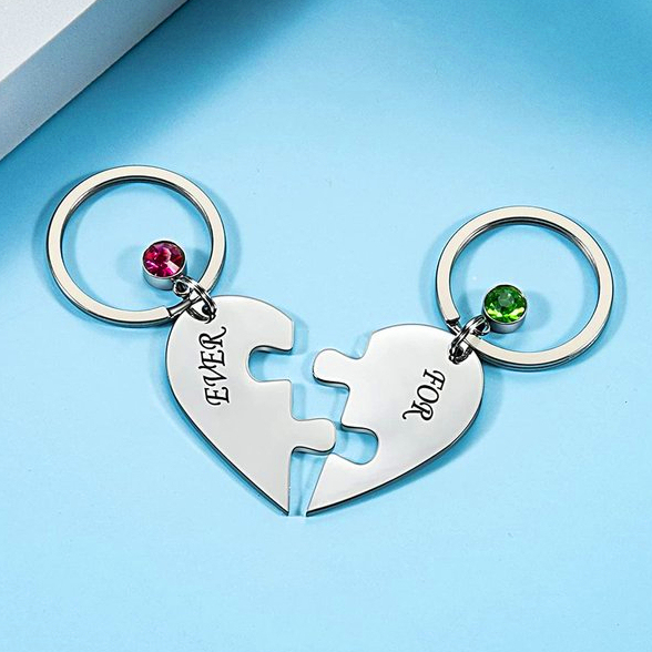 Porte-clés breloque coeur 2 Prénom Personnalisé 2 pierre naissance