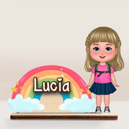 Décoration en Bois Personnalisée Arc-en-Ciel avec Prénom et Personnage Cadeau pour Enfant | Jessemade