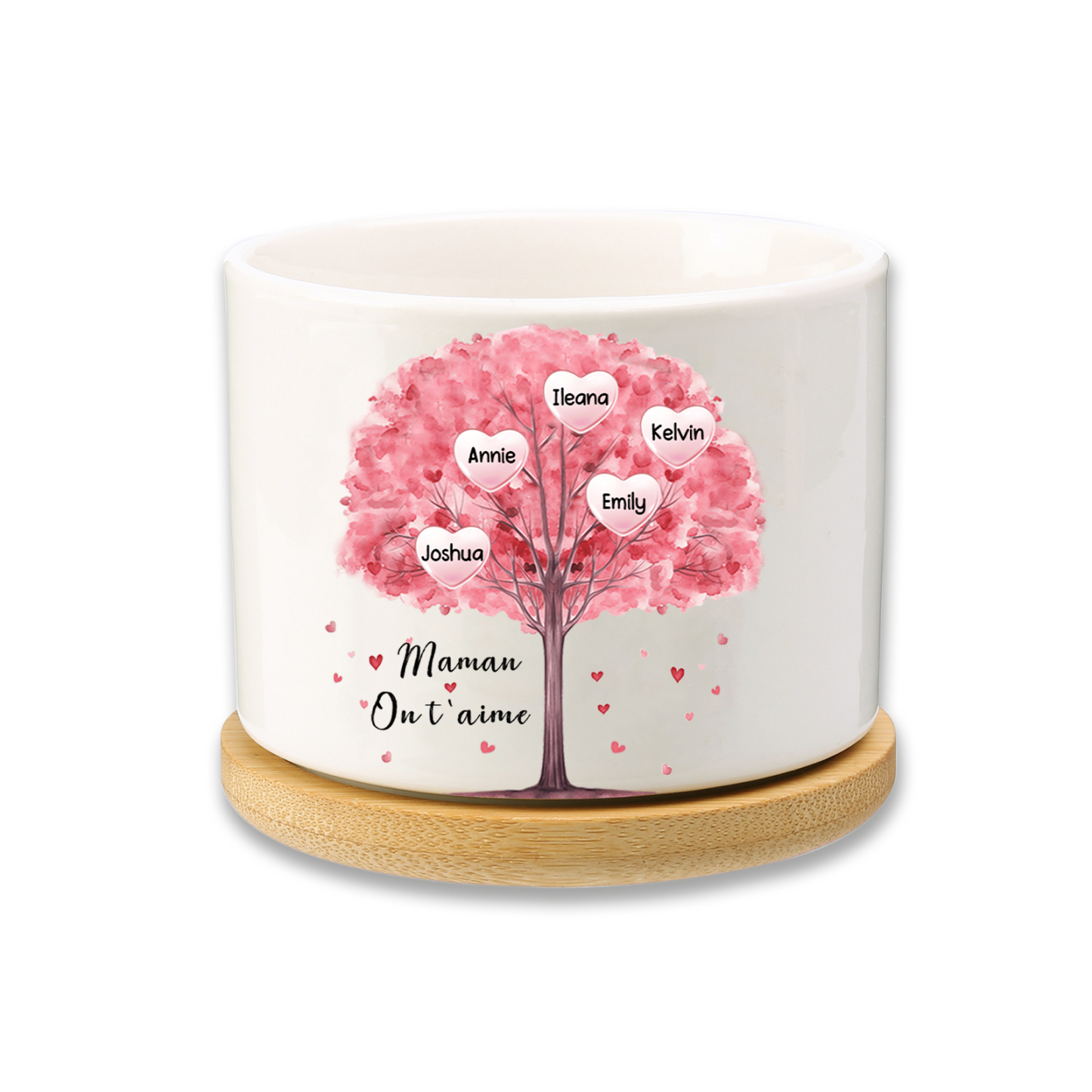 Vase/Pot de Fleurs Arbre 5 Prénoms Personnalisés avec Texte Décoration de la Maison (sans plantes)