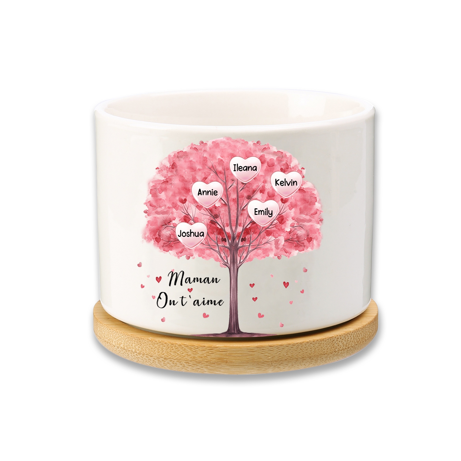 Vase/Pot de Fleurs Arbre 5 Prénoms Personnalisés avec Texte Décoration de la Maison (sans plantes)