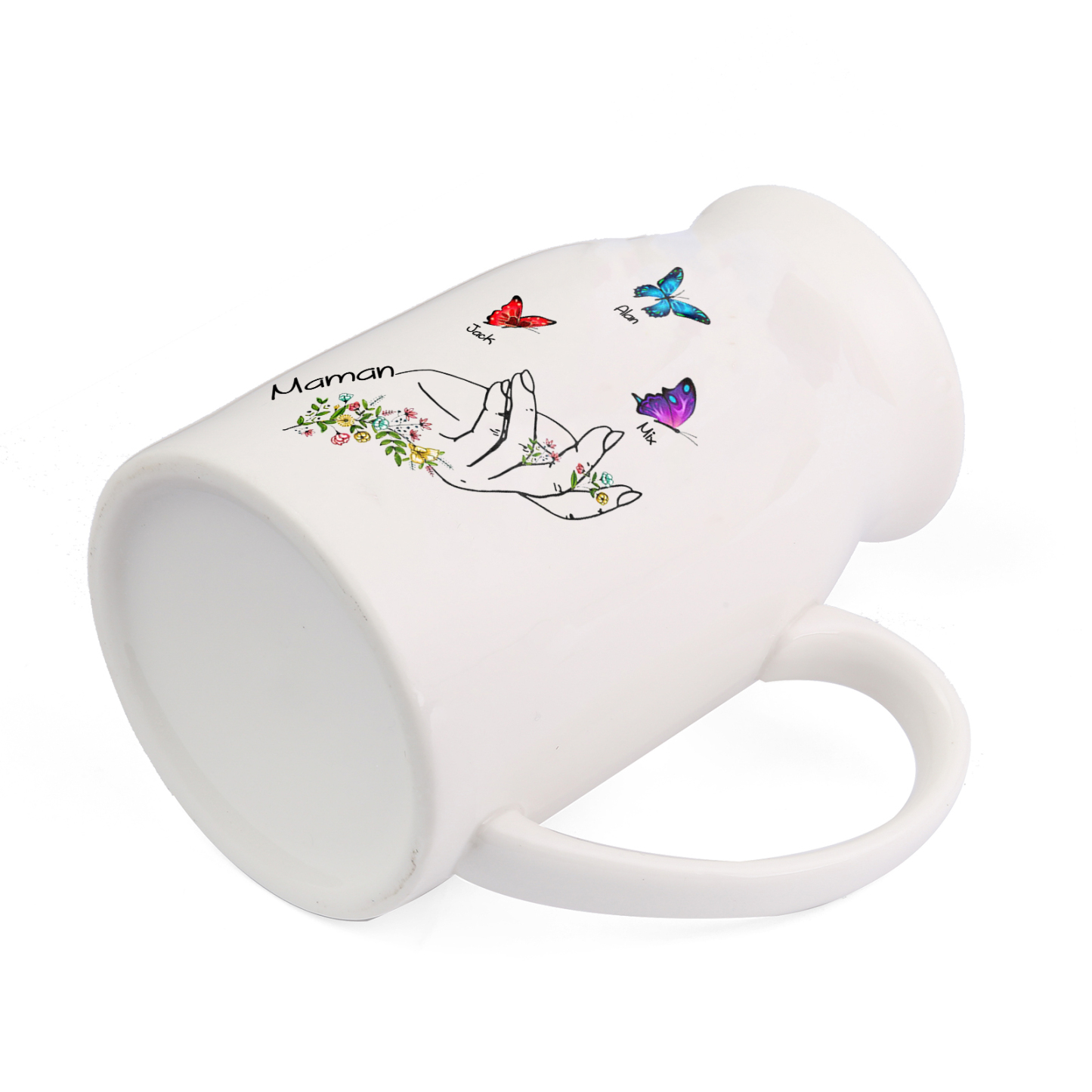 Vase à Fleurs Mains et Papillons 3 Prénoms Personnalisés avec Texte Décoration de la Maison