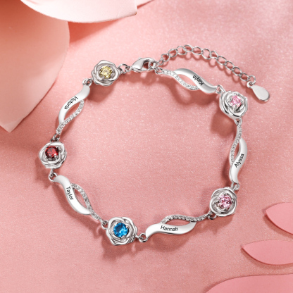 Bracelet Roses 1 Prénom Personnalisé avec 1 Pierre de Naissance